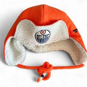 Fanatics Oilers Orange Trapper Hat with White Fleece-Lined Hat One Size Fits All
